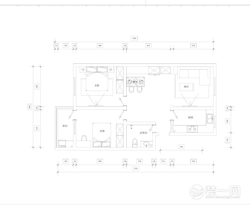 华水公寓70平米户型平面布置图