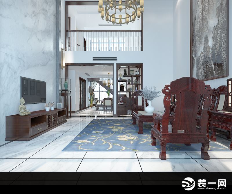 天下锦城240平米户型中式风格客厅装修效果图
