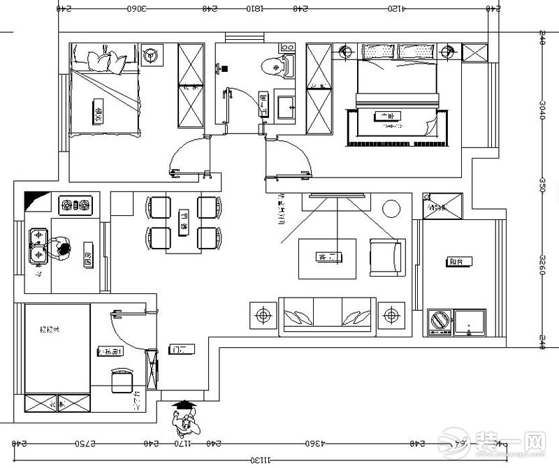 大富新领地89平米户型平面布置图