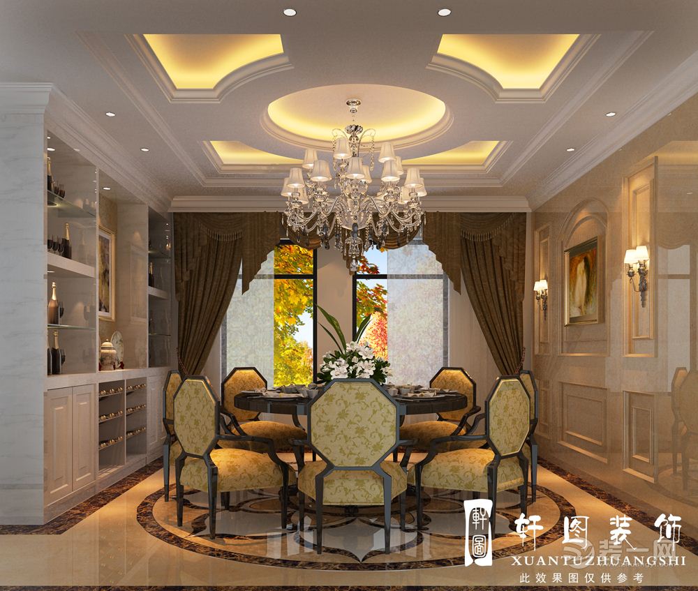 郑州清水苑别墅美式风格280平大户型餐厅