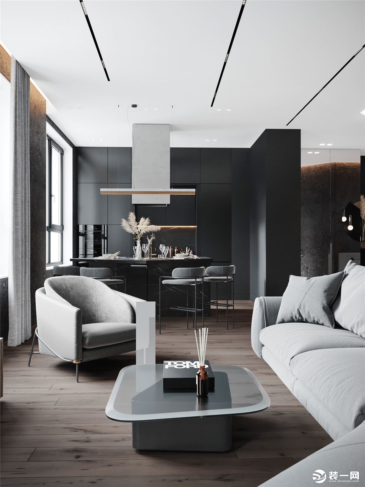 黑白色装修风格的客厅是目前非常流行的一种设计，黑白的设计让客厅变得更加沉稳且充满时尚感
