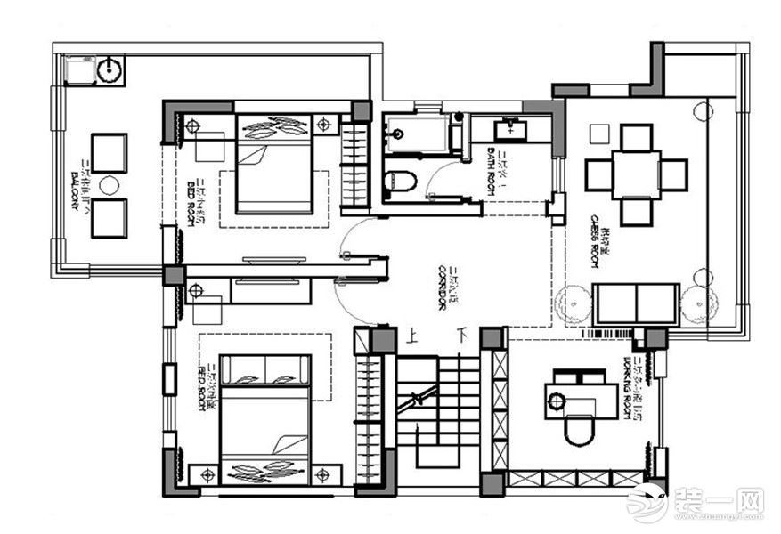 绿都温莎城堡300平叠墅户型装修2层设计平面图——美巢设计