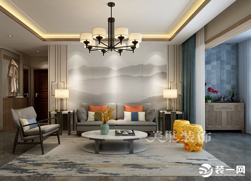 清华大溪地140平新中式风格三室两厅，迷人的魅力——沙发背景墙设计