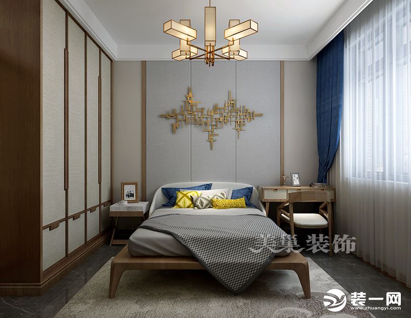 清华大溪地140平新中式风格三室两厅，迷人的魅力——客卧背景墙