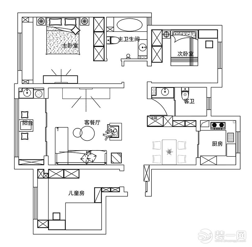 清华大溪地140平新中式风格三室两厅，迷人的魅力——平面布局方案设计