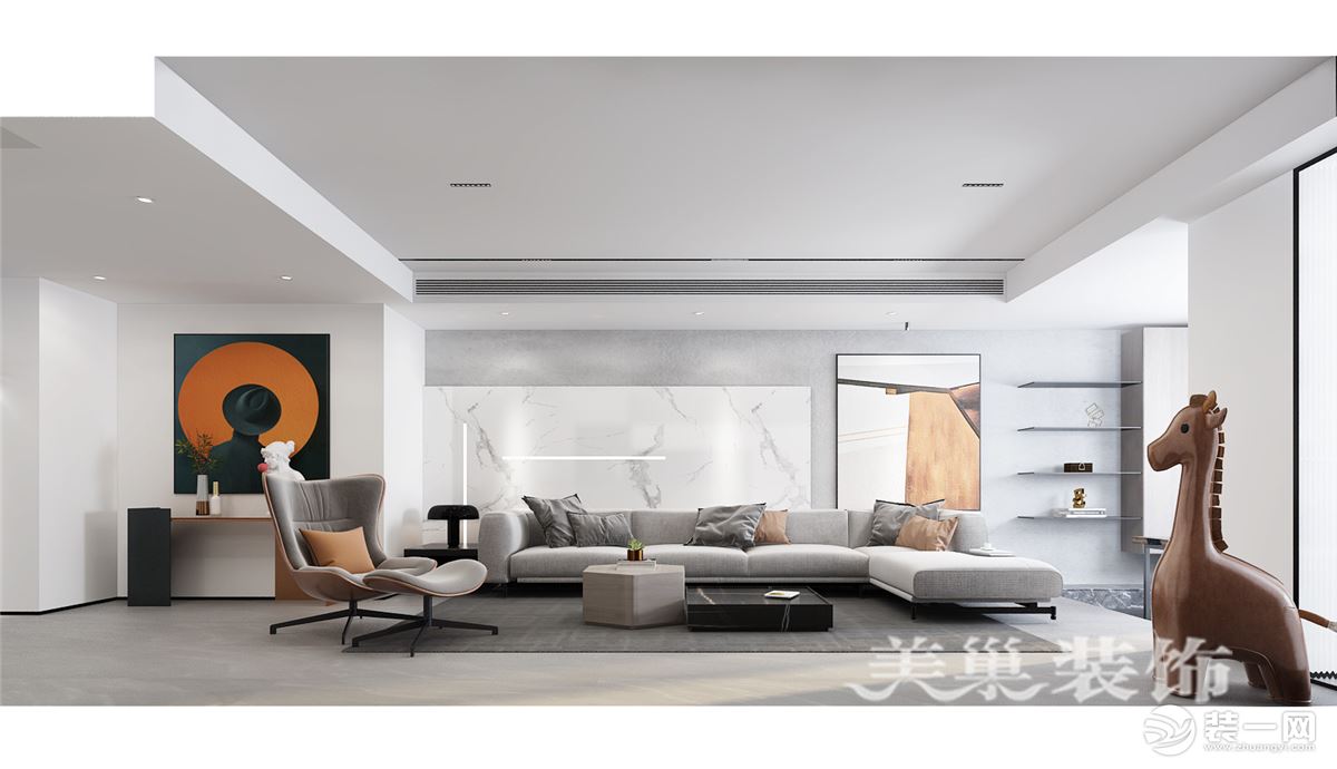 郑州古德佳苑160平三室两厅意式简约高端的品质空间———沙发背景墙