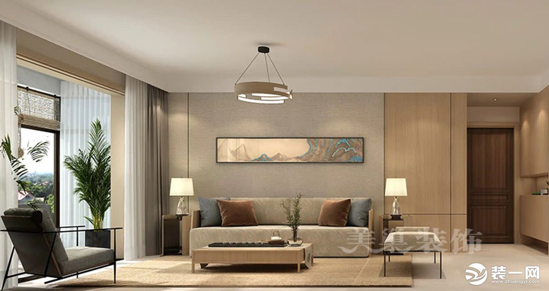 郑州翰林雅苑130平新中式风格三居设计效果图——沙发背景墙设计