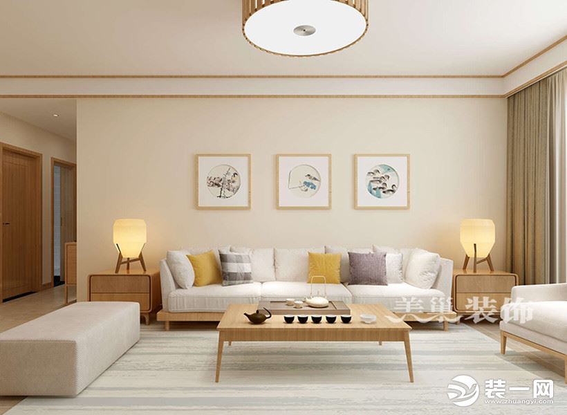 郑州建业花园里127平三室两厅简约日式风，朴素与自然的优雅——沙发背景墙设计