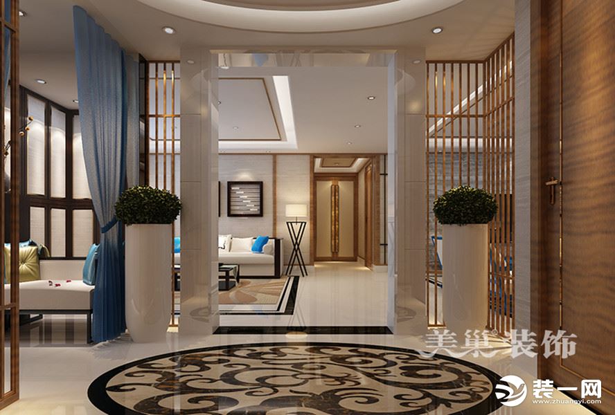 银基王朝220平方新中式风格五居室装修效果图——门厅玄关