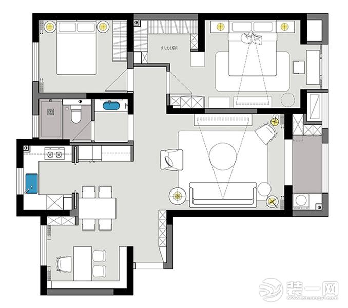 龙之梦120平三室两厅户型装修家具设计平面图