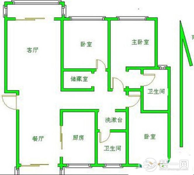 卢浮公馆140平南北户型三室两厅装修案例——平面布局方案