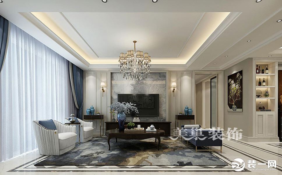 中海锦苑145平4室2厅美式装修案例——电视背景墙效果图