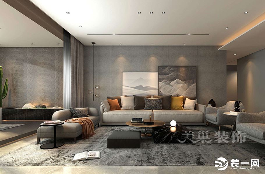 大平层设计之善水上境230平现代四居室户型案例——沙发背景墙