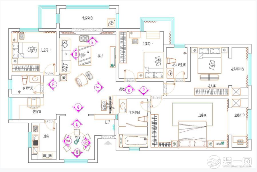 宏江瀚苑140㎡四室两厅新古典风格 户型平面设计图