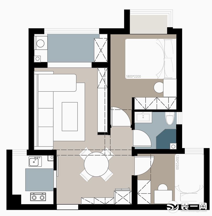 中牟丽院97平两室两厅现代简约 户型平面设计图
