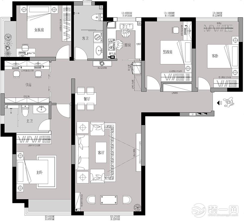 亚星盛世雅居158平四室两厅轻奢风格 户型图
