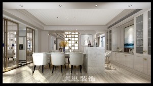 郑州明辉城市花园210平大平层美式轻奢，二手房翻新出的高端品质——餐厅全景