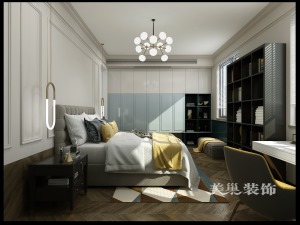 郑州明辉城市花园210平大平层美式轻奢，二手房翻新出的高端品质——卧室全景