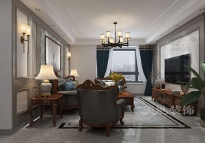鄭州鑫苑名家160平裝修美式風格四居室戶型——美式客廳設計