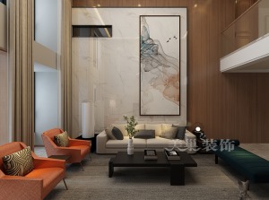 郑州启福尚都复式洋房280平现代简约又美观的经典搭配——客厅沙发背景墙