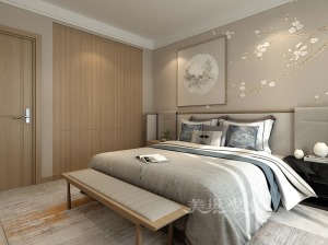 郑州翰林雅苑130平新中式风格三居设计效果图——主卧室