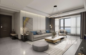 郑州鑫苑国际新城140平四室两厅现代简约风格，完美的婚房布局——客厅沙发背景墙设计