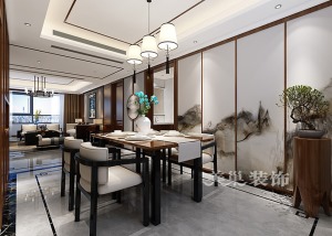 民安西上140平装修中式风格四居室效果图——餐厅背景墙
