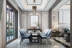新田城小区装修210平中式大平层设计方案——餐厅样板间