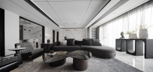 【重庆舍唯软装】复地金融岛200平米大平层意式现代客厅实景图