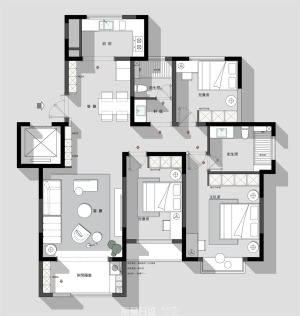 柳溪美芦180㎡三居室新中式风格效果案例