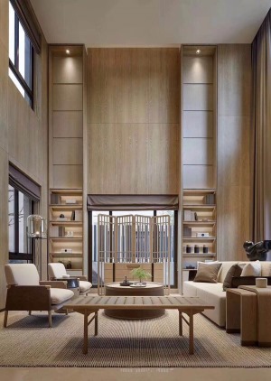 新中式风格的家具主要以深颜色为主，而要凸显室内家具与配饰品，而新中式风格的色彩搭配以“雅”为主。