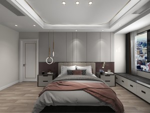 卧室选用中色系的搭配，沉稳而不压抑，显得更加高级