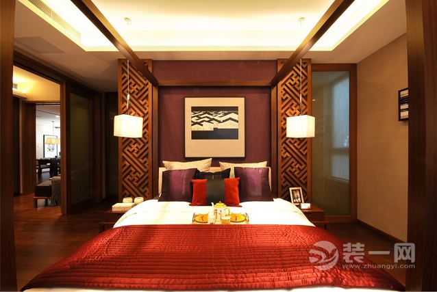 別墅中式風格臥室裝修設計效果圖別墅	中式		蘇州清風裝飾