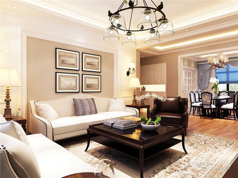 武汉汉水新城中法印象两居室86平美式风格客厅效果图