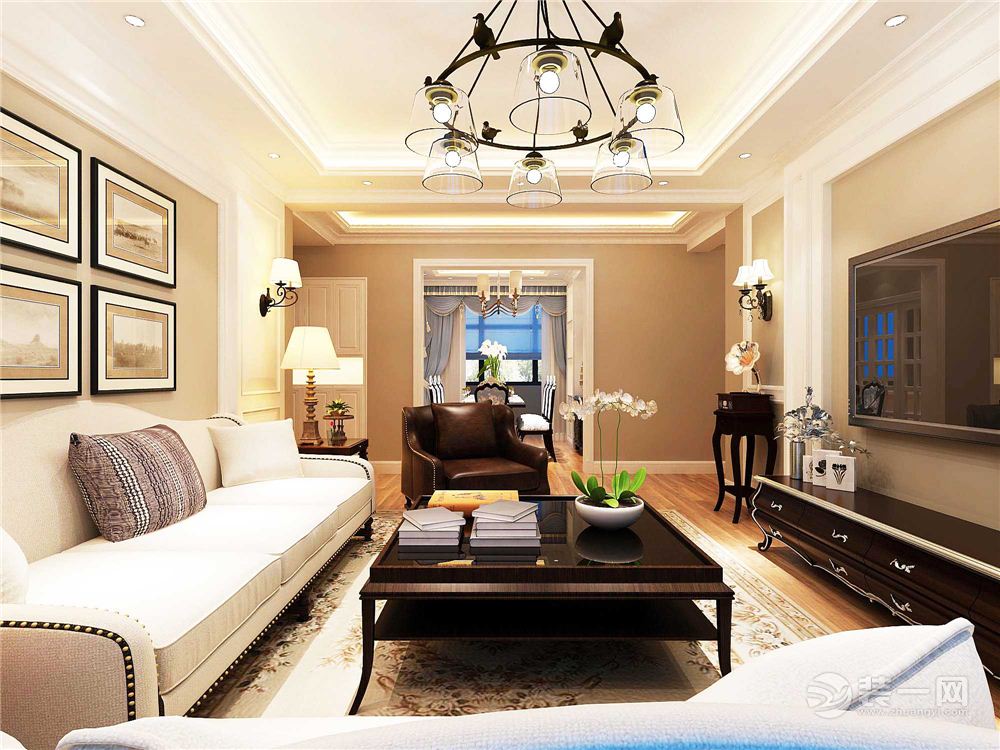 武汉汉水新城中法印象两居室86平美式风格客厅效果图