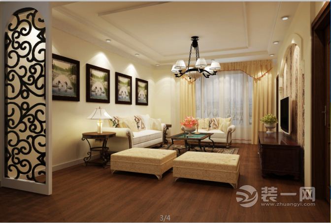 武汉合融清华源两居室88平美式风格客厅