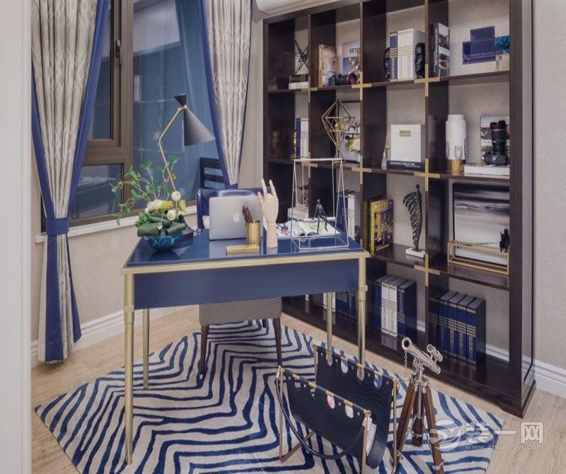 书房：书房也以蓝色地中海风格为主题