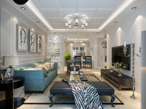 武汉山海观100平二居室白色简欧风格客厅效果图