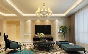 武汉F水星城两居室100平简欧风格客厅沙发效果图