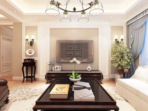 武汉汉水新城中法印象两居室86平美式风格装饰效果图