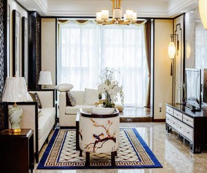客厅：客厅家具都是精选了简约而稳重的风格，加上地砖与家具的配色协调性，整个空间简而不泛、蕴而灵动。