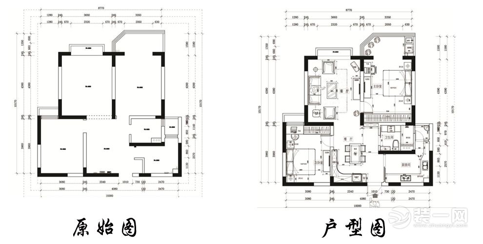 上海保利叶语128平米三居室简约户型图