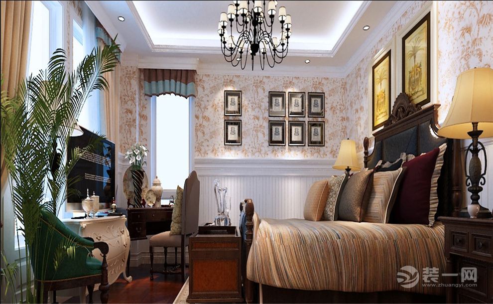 上海绿地东上海213平米别墅美式风格主卧室效果图
