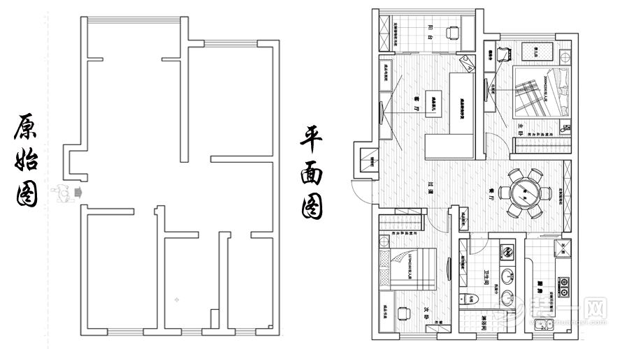 上海海桐苑83平米两居室简约风格户型图