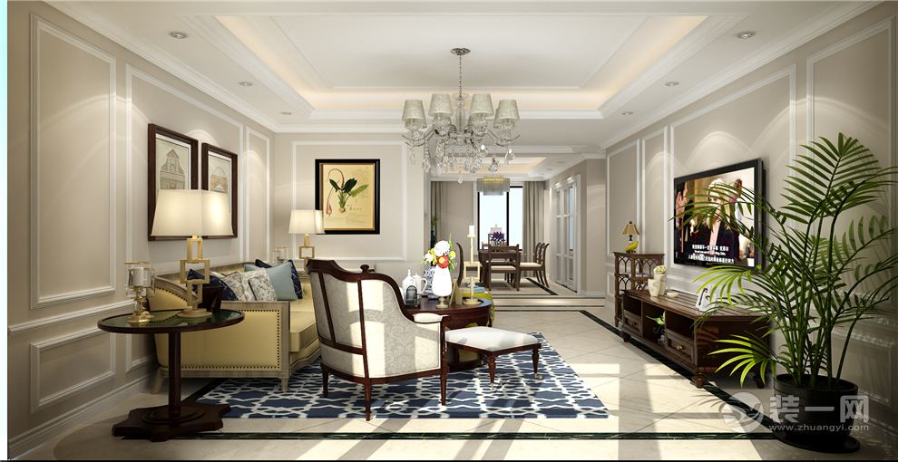 上海森兰名轩130平米三居室现代美式风格客厅
