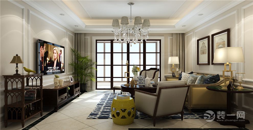 上海森兰名轩130平米三居室现代美式风格客厅