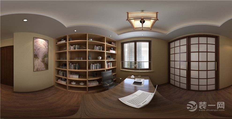 上海东渡青筑128平米三居室日式风格书房