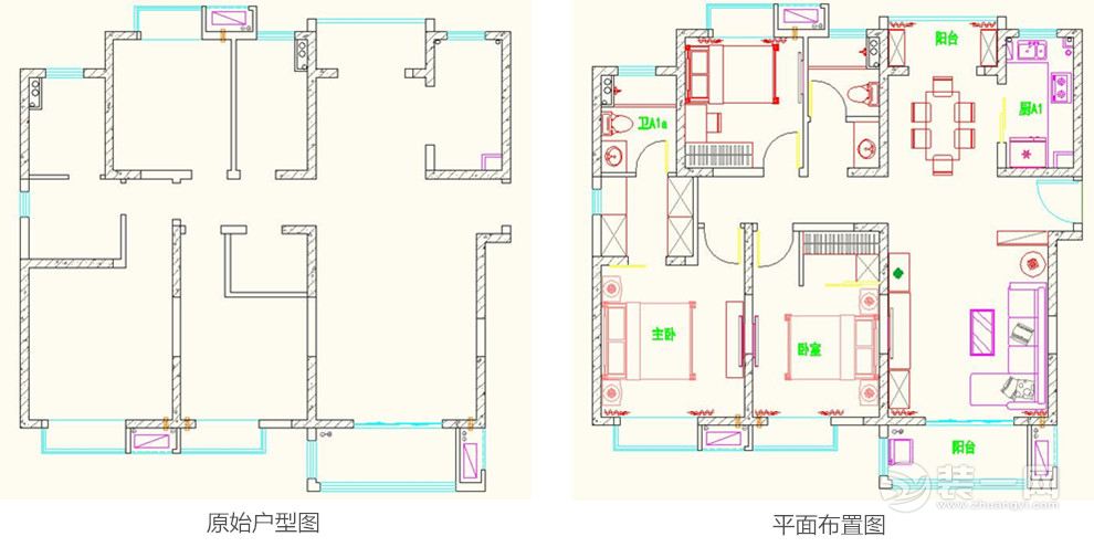 上海崧文苑90平米两居室现代简约风格户型图