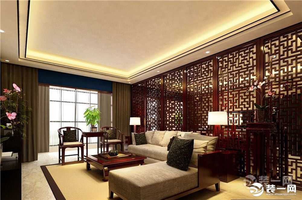 上海新世纪花苑90平米三居室中式风格客厅