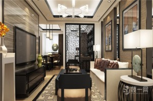上海永和丽园104平米两居室新中式风格装修效果图